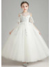 Cold Shoulder Beaded Lace Tulle Flower Girl Dress